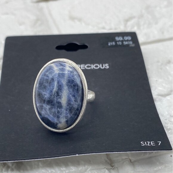 Semi Precious Women’s Ring Blue Stone Silver Finish Size 7 Elegant Jewelry - Picture 7 of 7